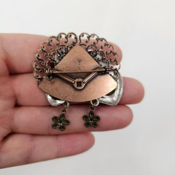 Vintage Bronze Silver Tone Cats Brooch Unmarked Pin - Picture 5 of 6